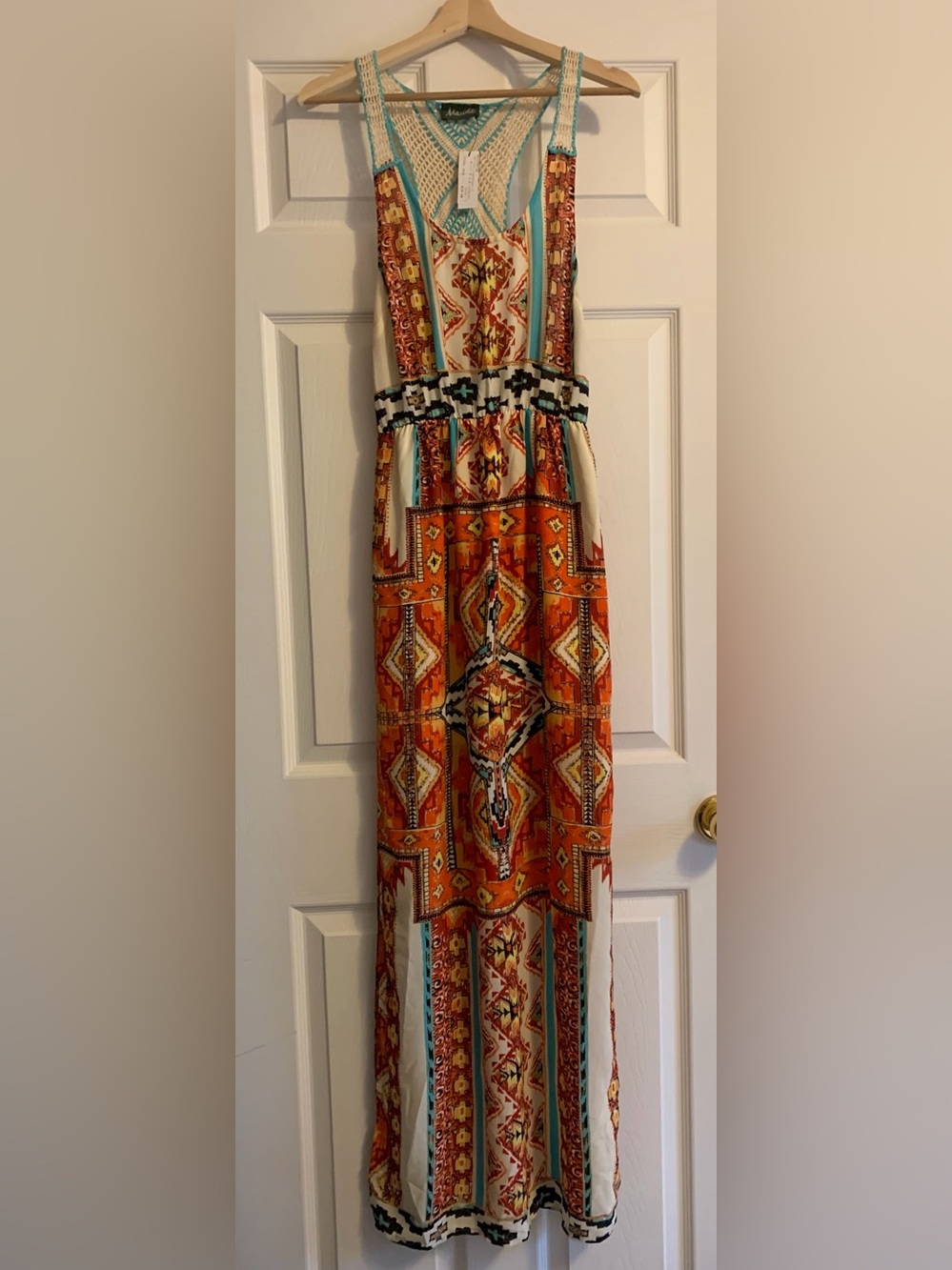 Anthropologie Maude Boho Crochet Back Maxi Dress Small NWT Double Slit - Picture 3 of 7